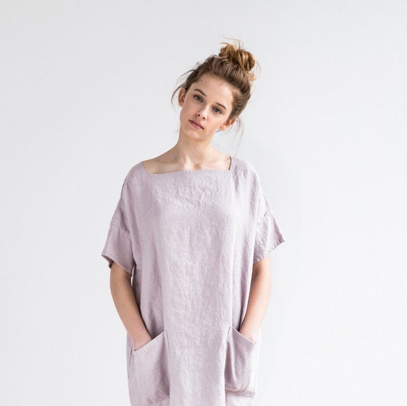 Oversized/one size square neck loose fitting linen summer