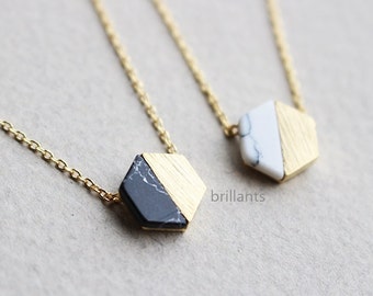 Hexagon necklace, Stone necklace, Geometric stone necklace, Howlite necklace, marble stone necklace, Bridesmaid gift, Wedding necklace