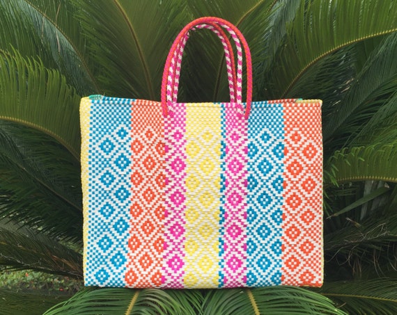 Beach bag mexican market basket Plastic Tote by Spiralspiral