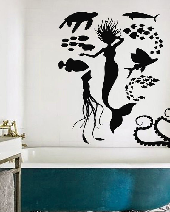 Mermaid Wall Decals Vinyl Decal Sticker Bathroom by CozyDecal