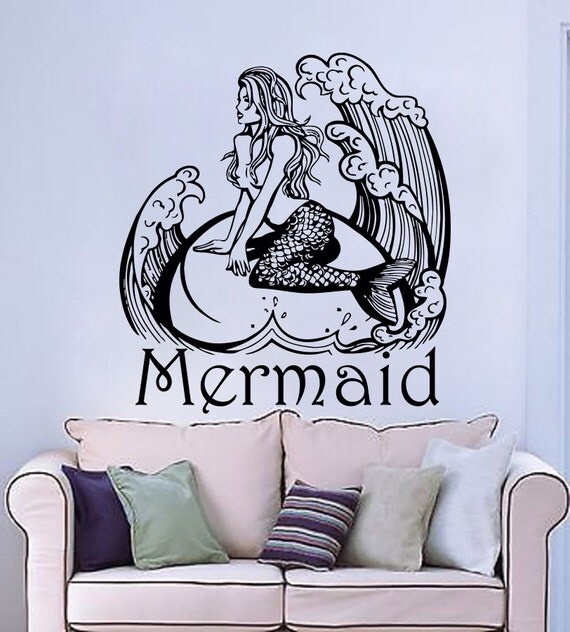 Name Wall Decals Vinyl Decal Mermaid Sticker Bathroom by CozyDecal