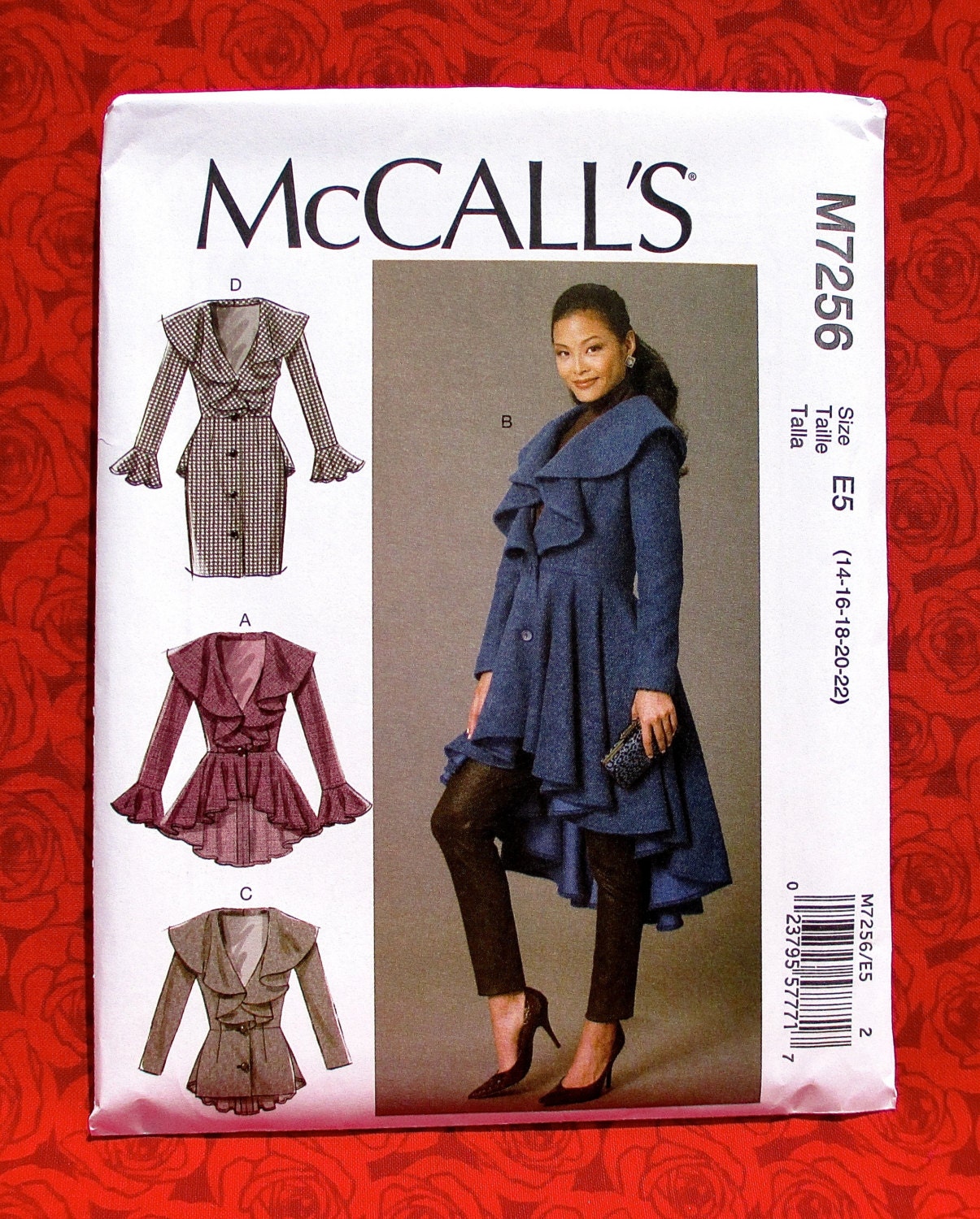 McCall's Sewing Pattern M7256 Coat Peplum Ruffles Hi Lo