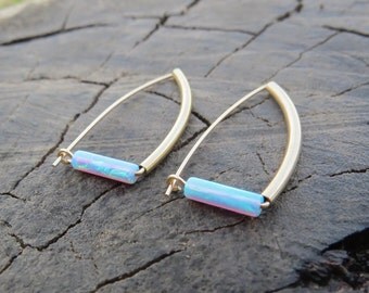 Gold Opal Studs, Gold Opal Stud Earrings, Blue Opal Earrings, Gold earrings, Opal Hoops, Minimal earrings, October Birthstone opal jewelry,