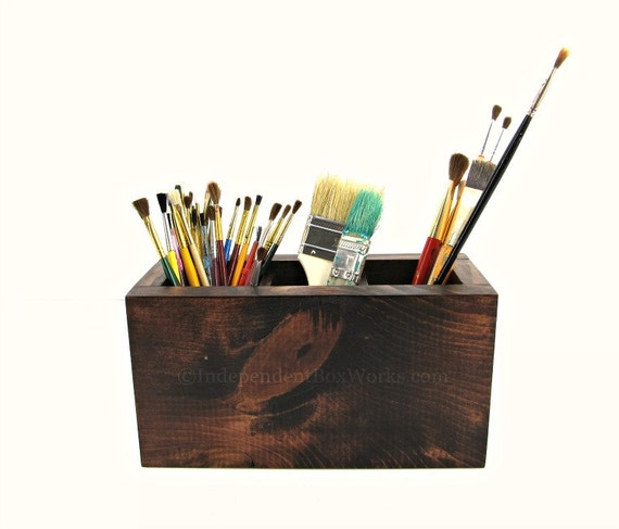 Rustic Wooden Office Desk Organizer Box by IndependentBoxWorks