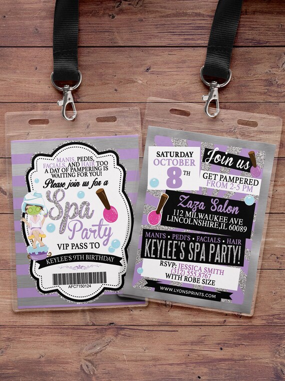 Spa party invitation, VIP PASS, backstage pass, Vip invitation, birthday invitation, pop star, lanyard, Rock Star birthday, nail polish Il_570xn