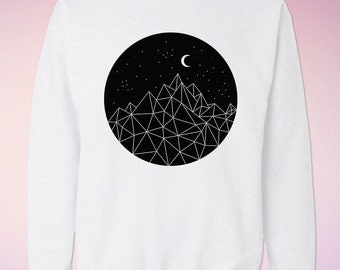 Mountains Moon Stars Sweatshirt, Sweat Shirt, Crewneck, Crew Neck, Jumper, Sweater.