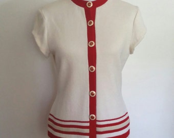 Nautical sweater, S, M, St. John sweater, designer sweater, striped sweater, nautical cardigan, St. John cardigan, white cardigan