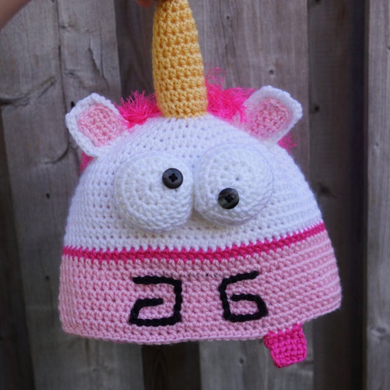 Crochet unicorn hat, despicable me unicorn beanie, fluffy unicorn hat ...