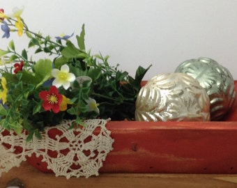 Primitive Wood Bowl Dough Bowl Trencher Upcycled Wood Bowl Centerpiece Bowl Wedding Decor Porch Decor Red Bowl