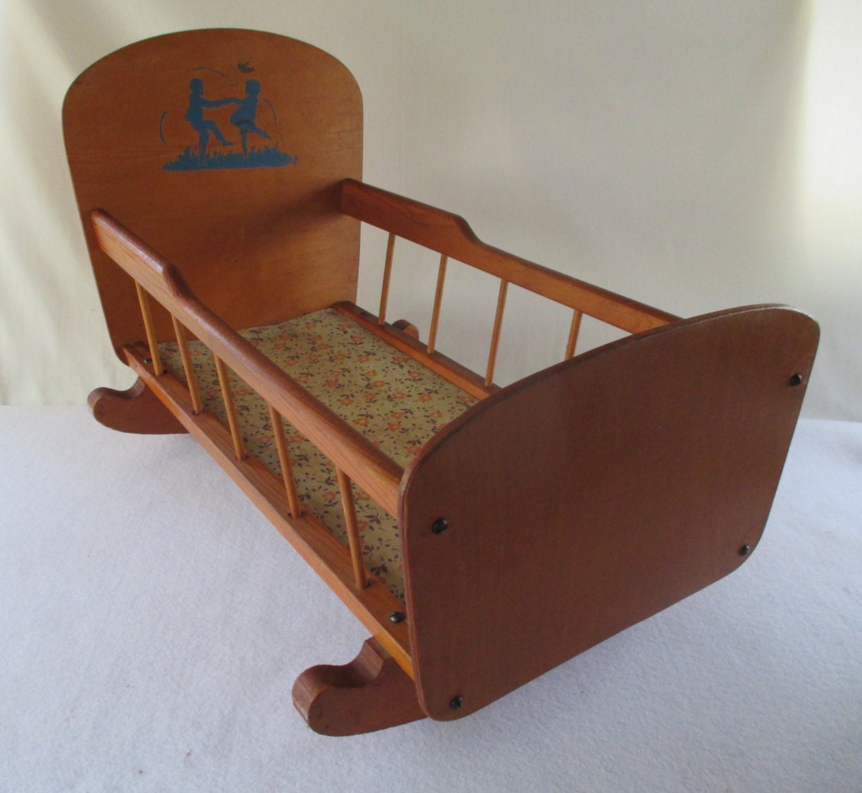 wooden doll cradle bedding