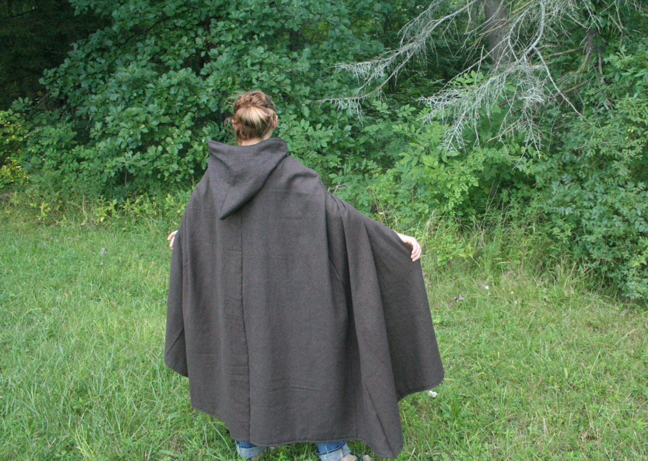 Hooded Hobbit Style Cloak Brownblack Herringbone Flannel