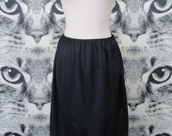 70s Black Nylon Half Slip by Vanity Fair / M / L
