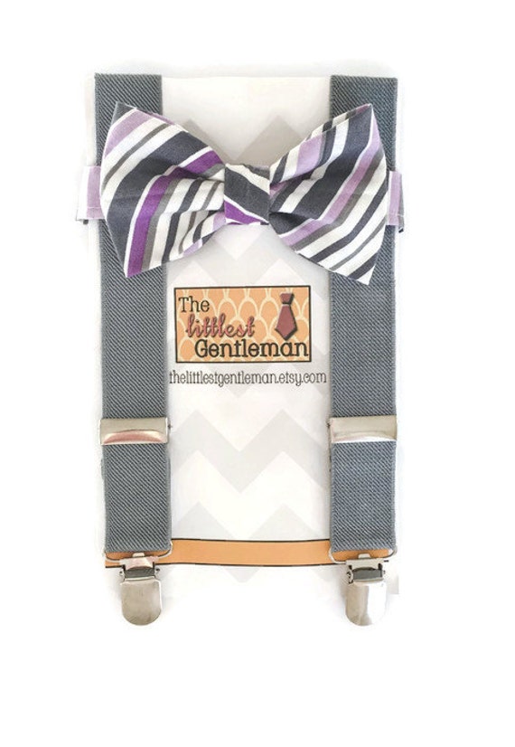 LAVENDER purple and grey boys bow tie suspenders set baby boy