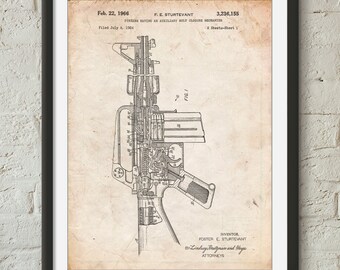 M-16 Rifle Patent Poster, Gun Poster, Military Gifts, Gun Enthusiast, Gun Gifts, PP0044