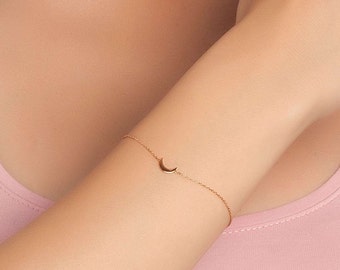 Real 14k Solid Gold moon bracelet, Gold bracelet, Jewelry, Gold moon, gold, 14k gold moon, special tiny gift idea, Gold moon bracelet,