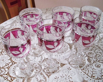 Set of 6 tomans wine glasses ruby-red European crystal wine glasses hand cut red wine glasses genuine lead crystal Hand Polished