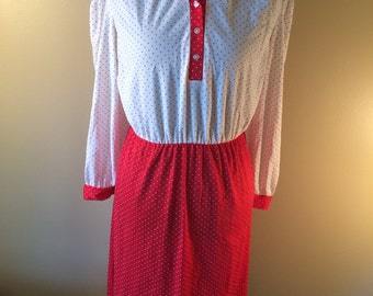 Vintage Minnie Mouse Dress // Red and White Polka Dot Dress // 1970s Collared Dress