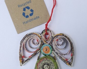 Guardian Angel Ornament, Quilled Paper Christmas Ornament, Recycled Paper, Upcycled Decoration, Handmade Gift, Mini Wall Art