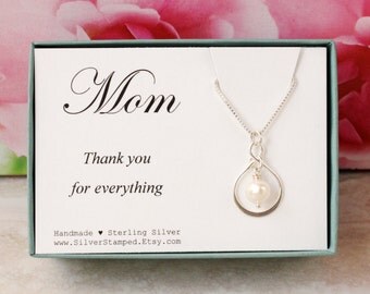 Gift for Mother from Bride or Groom Thank you for everything sterling silver infinity pearl necklace wedding party gift for mom