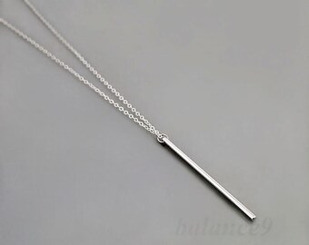 Bar pendant necklace, bar drop necklace, Long silver stick jewelry gift, simple minimal charm, holidays gift, everyday jewelry, by balance9