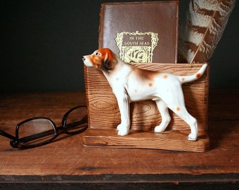 Porcelain planter, fox hound figurine, dog planter, desk organizer