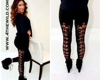 Sexy Womens Leggings, Plus Size Leggings, Stretch Pants, Yoga Leggings, BLack Rocker Cut Leggings, Slim Pants