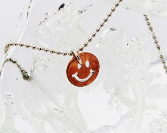 Smiley Face Pendant, American Coin Jewelry, Genuine Penny Pendant, Cut Out Coin, Rustic Pendant, Unisex Gift, Everyday Jewelry, Stamped Coin