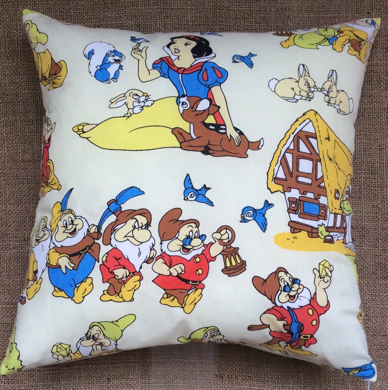 Vintage Walt Disney Snow White Fabric Cushion by KittyGreenway