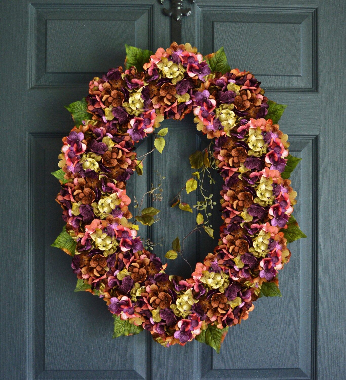 Beautiful Oval Blended Hydrangea Wreath Front Door Wreaths