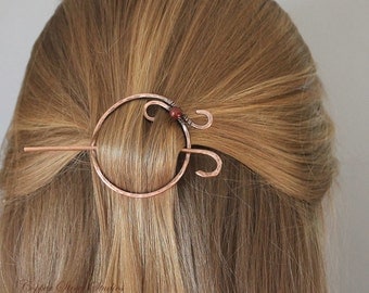 Circle Hair Clip Copper, Pearl Hair Barrette Blue Red Bronze Hair Slide, Hair Pin, Metal, Gift for Her, Womens Gift, Unique Hair Jewelry