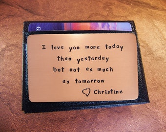 2nd Year Anniversary, rustic copper, love reminder, wallet insert card, personalized, cool gift for men