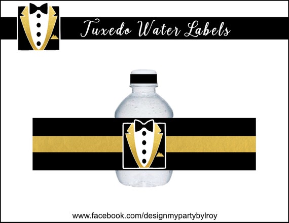 TUXEDO WATER LABELS Instant Download Labels Black and Gold