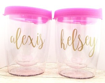 Personalized Wine Tumblers - Bachelorette Party Favors - Wine Glass - Stemless Wine Glass - BPA Free Acrylic Bridal Party Wine Tumbler EVJF