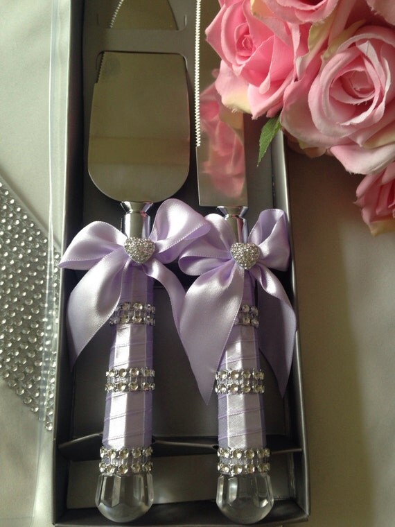 Satin Rhinestone  Wedding  Cake  Serving Set  Wedding  by 