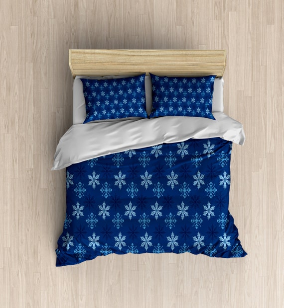 Festive Holiday Bedding Blue Snowflakes Duvet Cover Blue