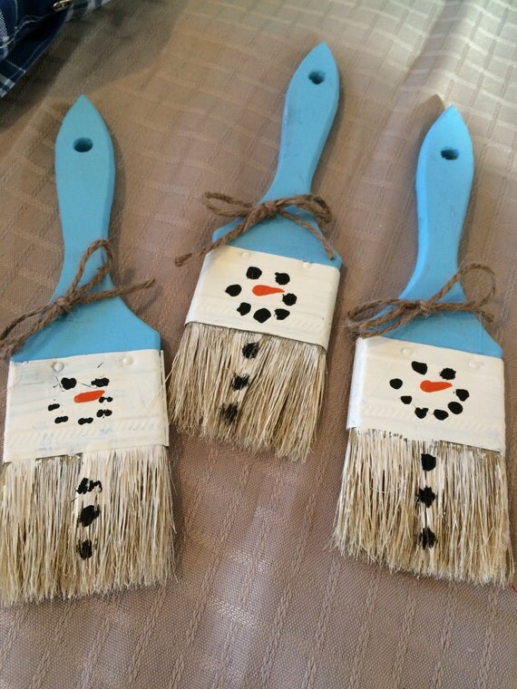 Items similar to 3 Brush Snowman ornaments on Etsy