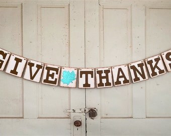 GIVE THANKS Banner, Thanksgiving Banner, Rustic Fall Banner, Thankful Banner, Thanksgiving Sign, Give Thanks Sign, Mantel Decoration