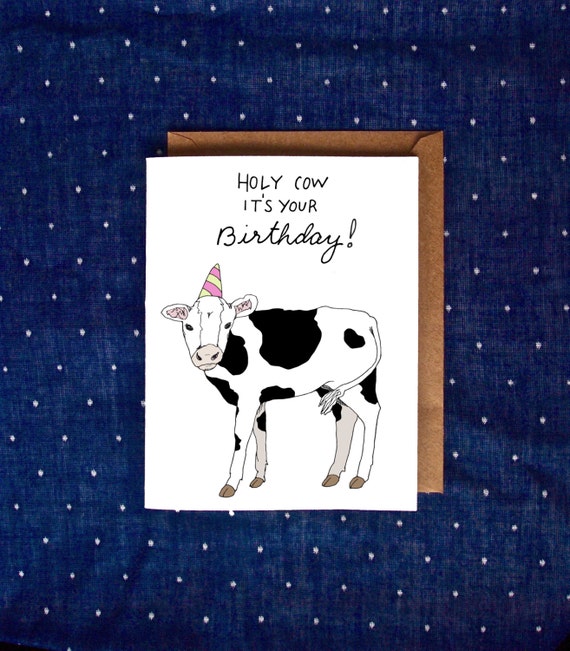 Holy Cow Birthday Card Cow Birthday Card Animal by AviatePress