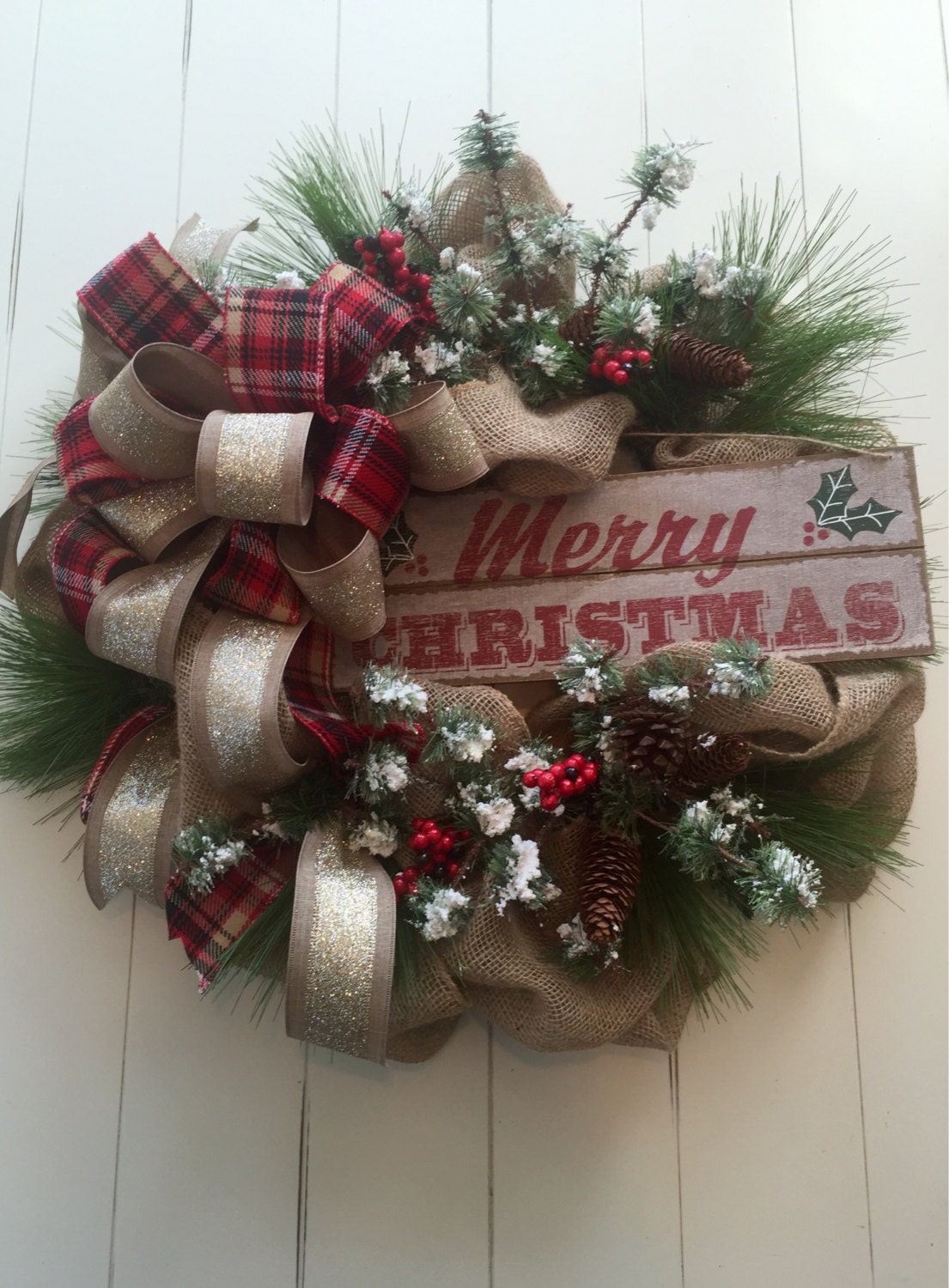 SOLD - Custom - Rustic Merry Christmas Wreath