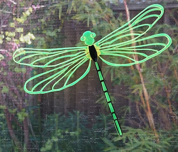 Dragonfly Neon yellow green 3D Screen door saver by Vidogo