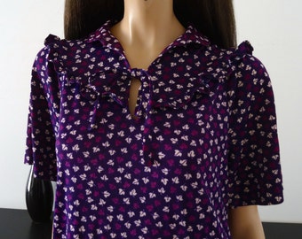Robe vintage violet fleurs blanches/violet taille 42 - uk 14 - us 10