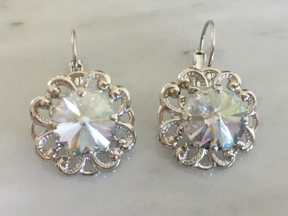 Swarovski Crystal Blue Shade Leverback Earrings