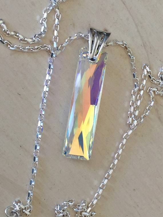 Crystal AB Baguette Sterling Silver Necklace