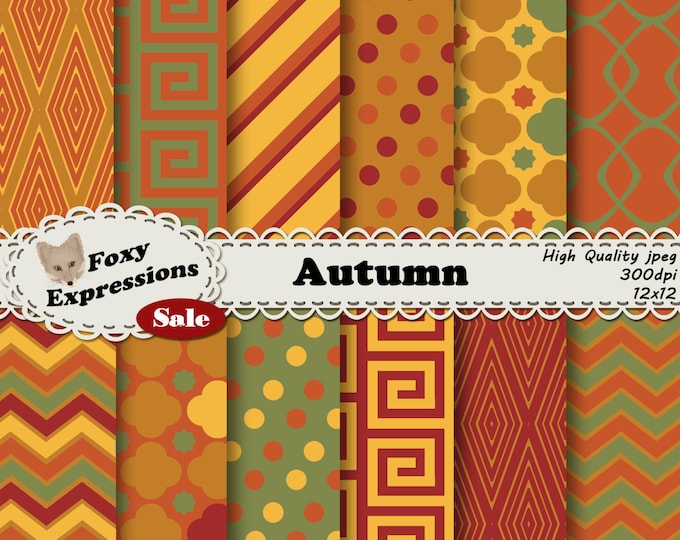 Autumn in shades of green, red, and yellow with waves, polka dots, stripes, diamonds, checkers, and chains for personal and commercial use