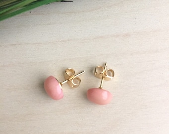 Pink Coral Earrings on Gold Plated or Surgical Steel Posts Hypoallergenic Gemstone Studs Minimal post earring Gift under 20 Best Friend Gift