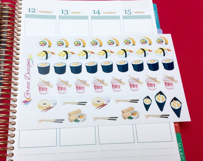 Asian Food, Sushi, Chinese to go, Planner Stickers, for Erin Condrem Kiki K, Plum Plaper, Filofax, Limelife, Happy Planner