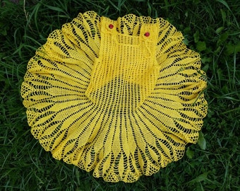 Yellow dress and small bag/pouch for 1,5-2 year-old girl crocheted from cotton threads