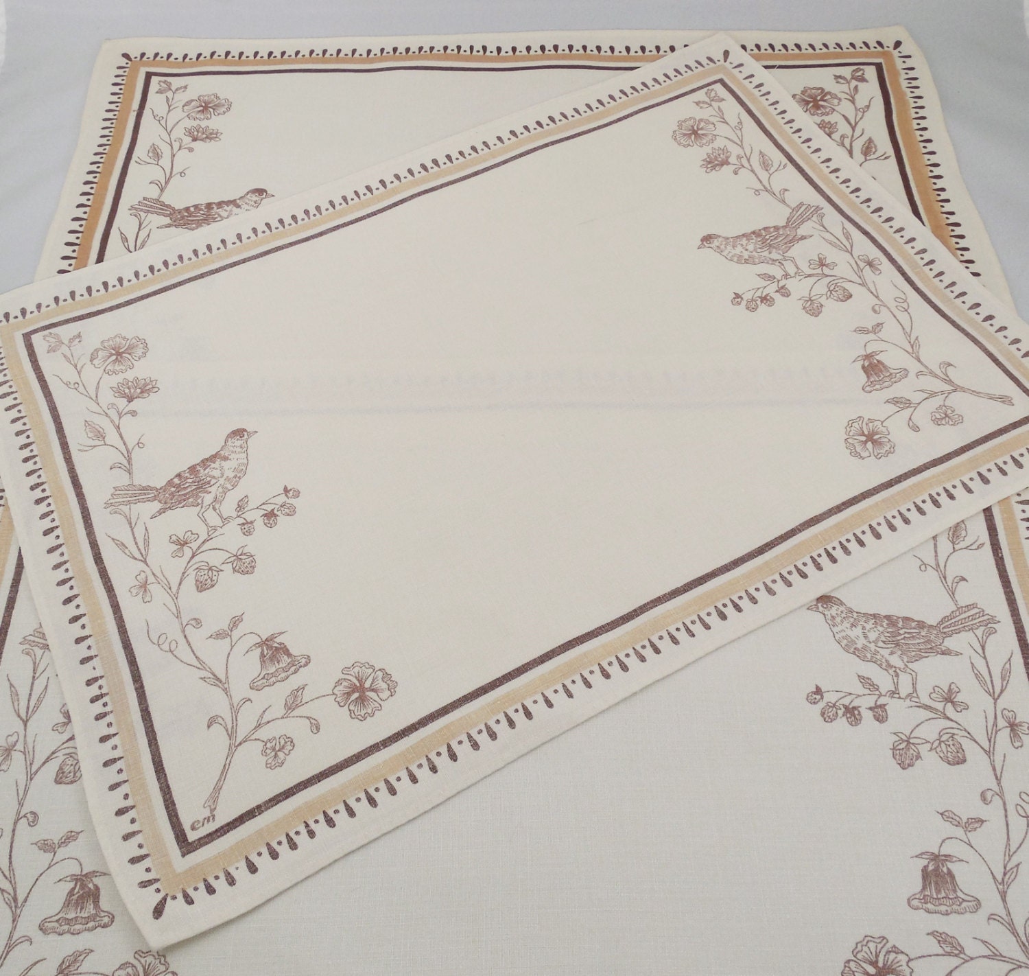 Vintage Cloth Placemats 18 4 Bird and Flower by ShellyisVintage