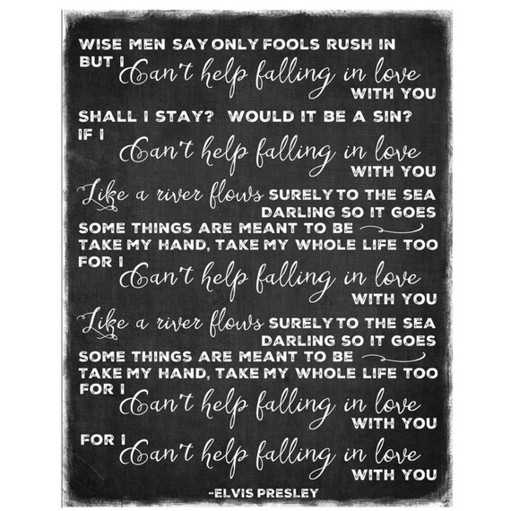Can't Help Falling in Love Elvis Presley Lyrics Word Art