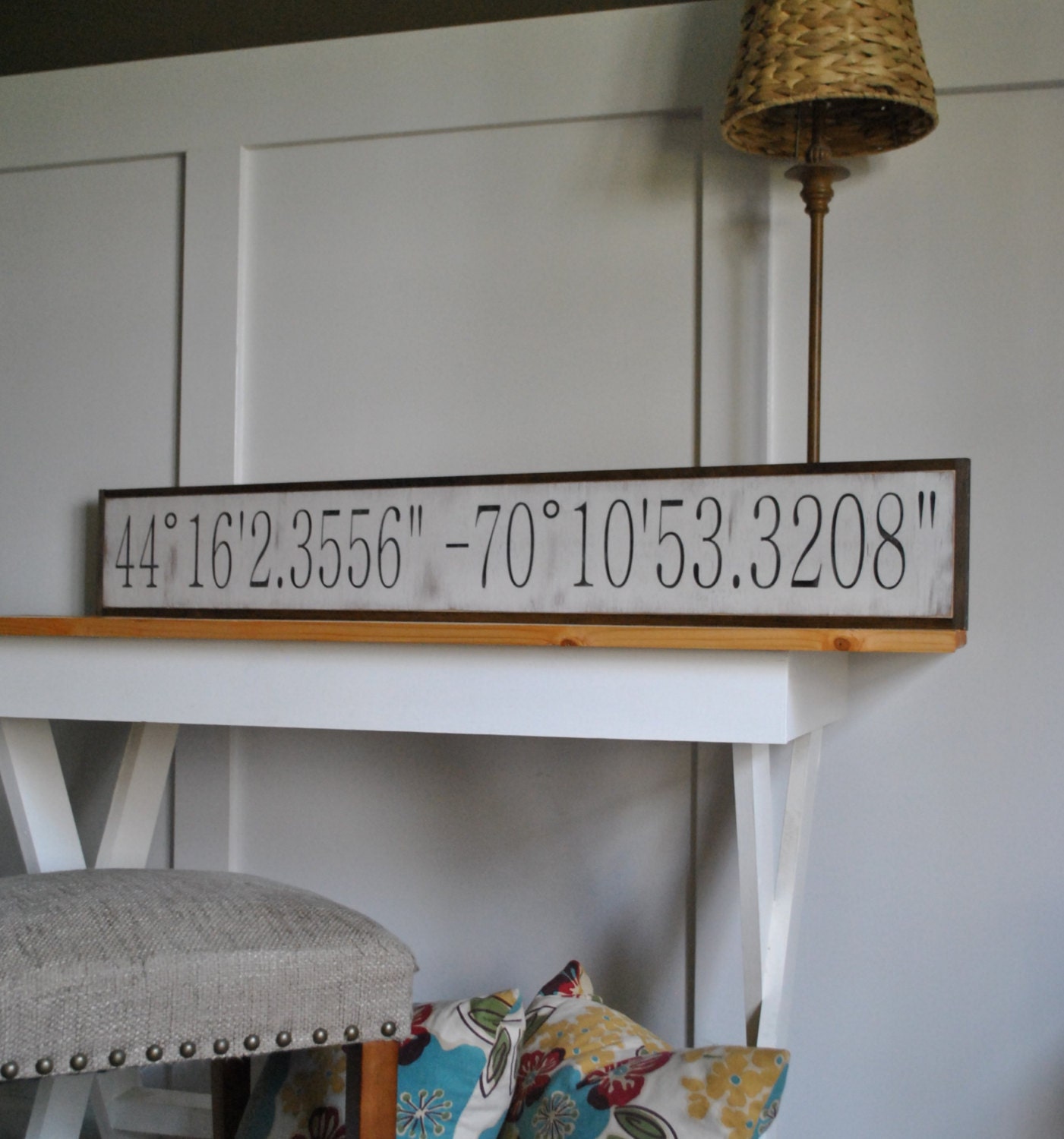 LATITUDE LONGITUDE coordinates 7X48 sign distressed shabby chic